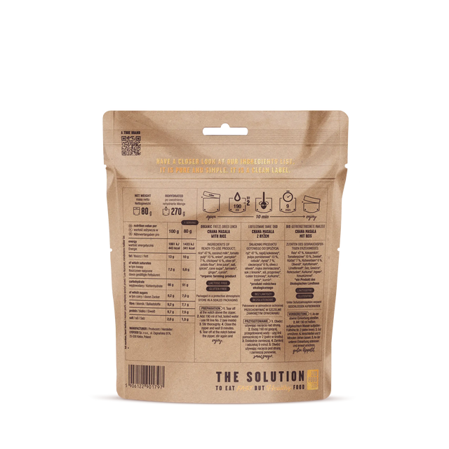 Brown packaging with nutritional information and branding on a white background