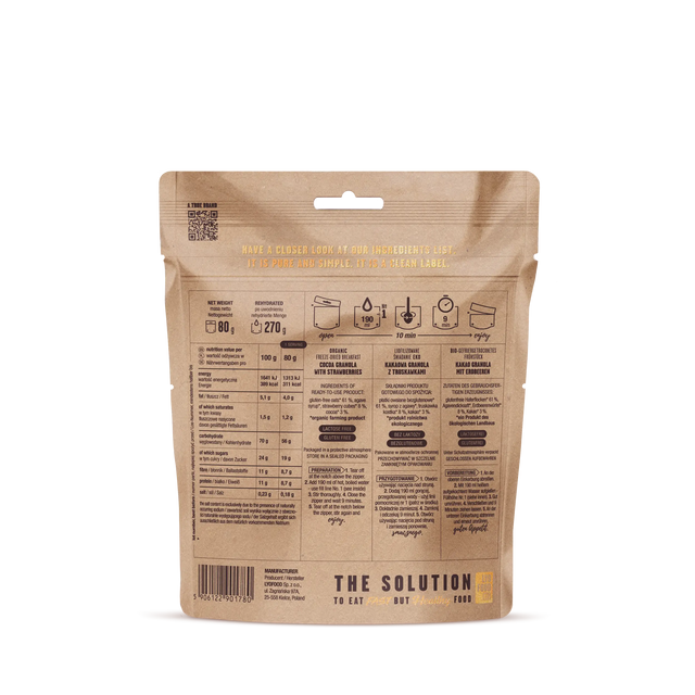 Brown package with nutritional information and branding on a white background
