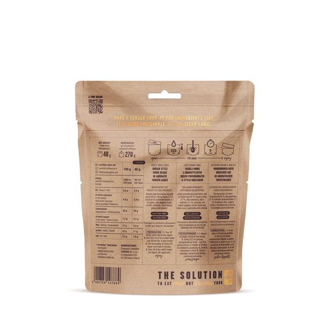 Kraft paper packaging with nutritional information and branding on a white background