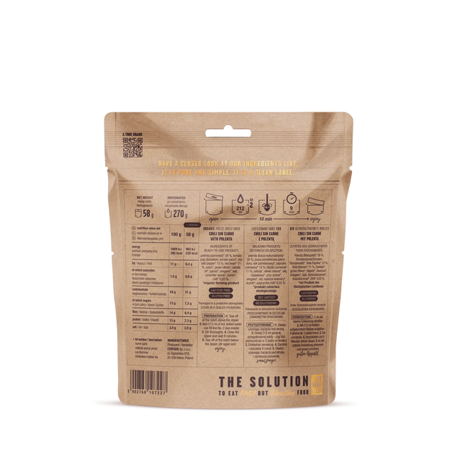 Brown packaging with nutritional information and branding on a white background